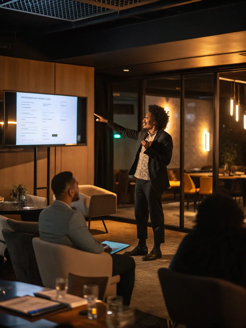 A photograph of a keynote speaker addressing a large audience at a leadership conference in Toronto, Canada. The speaker is energetic and engaging, and the audience is attentive and diverse.